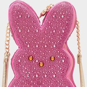 Besty Johnson Pink Peeps Rinestones Bunny  Shape Crossbody Bag. Pink Strap.